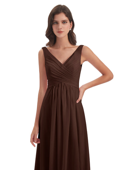 Jurnee Floor Length V-neck Ruched Chiffon Bridesmaid Dresses