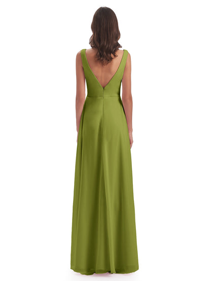 Jurnee Floor Length V-neck Ruched Chiffon Bridesmaid Dresses
