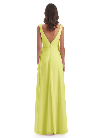 Jurnee Floor Length V-neck Ruched Chiffon Bridesmaid Dresses