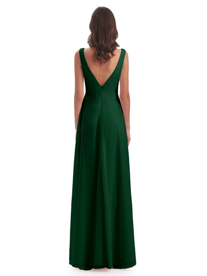 Jurnee Floor Length V-neck Ruched Chiffon Bridesmaid Dresses