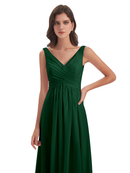 Jurnee Floor Length V-neck Ruched Chiffon Bridesmaid Dresses