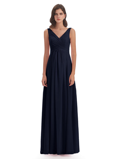 Jurnee Floor Length V-neck Ruched Chiffon Bridesmaid Dresses