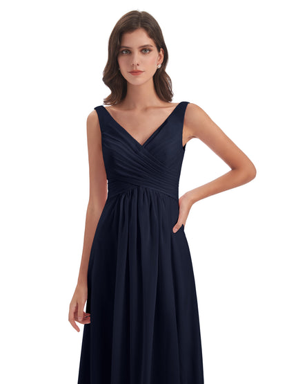 Jurnee Floor Length V-neck Ruched Chiffon Bridesmaid Dresses