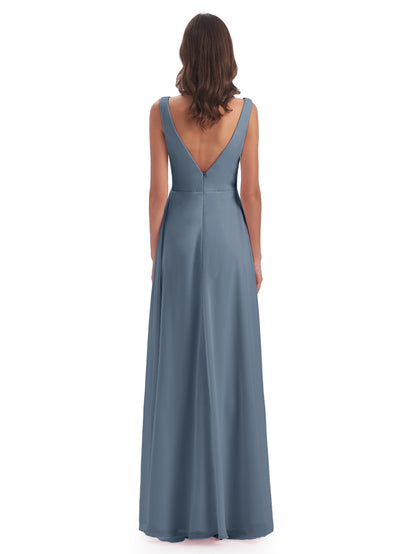 Jurnee Floor Length V-neck Ruched Chiffon Bridesmaid Dresses