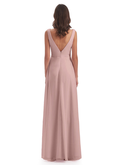 Jurnee Floor Length V-neck Ruched Chiffon Bridesmaid Dresses