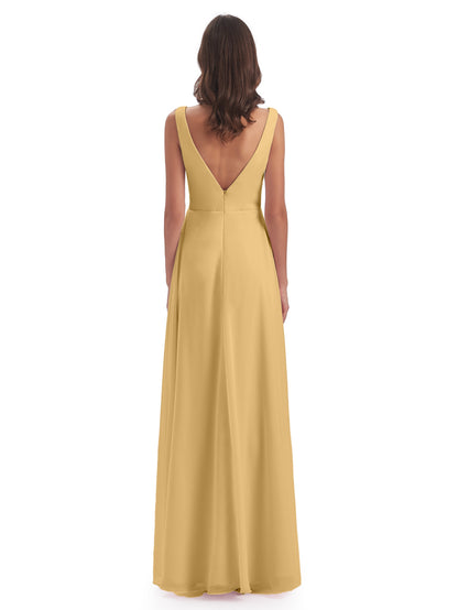 Jurnee Floor Length V-neck Ruched Chiffon Bridesmaid Dresses