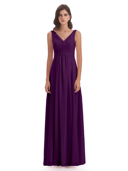 Jurnee Floor Length V-neck Ruched Chiffon Bridesmaid Dresses