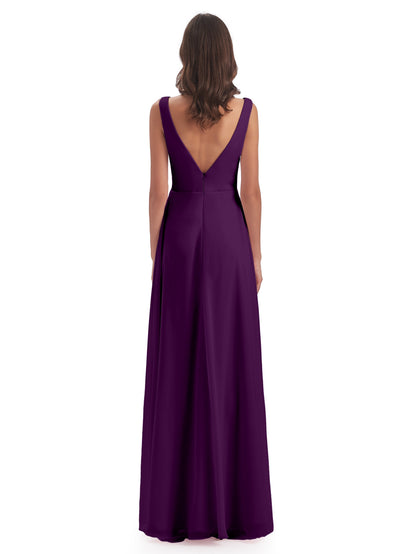 Jurnee Floor Length V-neck Ruched Chiffon Bridesmaid Dresses