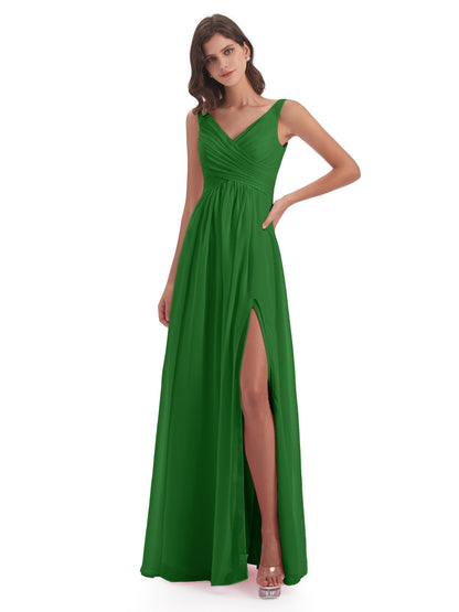 Jurnee Floor Length V-neck Ruched Chiffon Bridesmaid Dresses