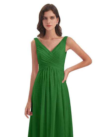 Jurnee Floor Length V-neck Ruched Chiffon Bridesmaid Dresses