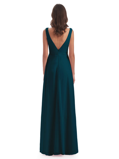 Jurnee Floor Length V-neck Ruched Chiffon Bridesmaid Dresses