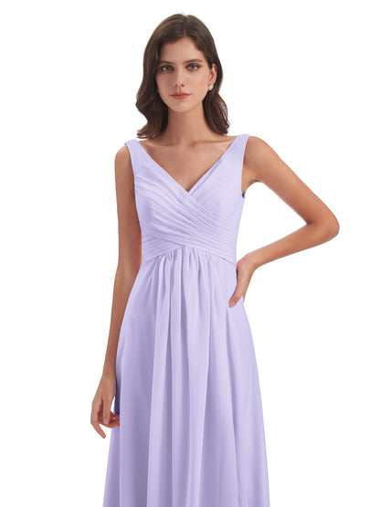Jurnee Floor Length V-neck Ruched Chiffon Bridesmaid Dresses