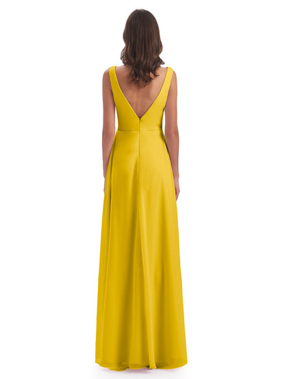Jurnee Floor Length V-neck Ruched Chiffon Bridesmaid Dresses