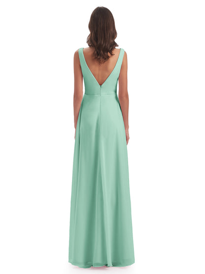 Jurnee Floor Length V-neck Ruched Chiffon Bridesmaid Dresses