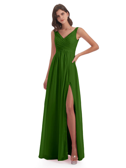 Jurnee Floor Length V-neck Ruched Chiffon Bridesmaid Dresses
