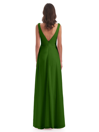 Jurnee Floor Length V-neck Ruched Chiffon Bridesmaid Dresses