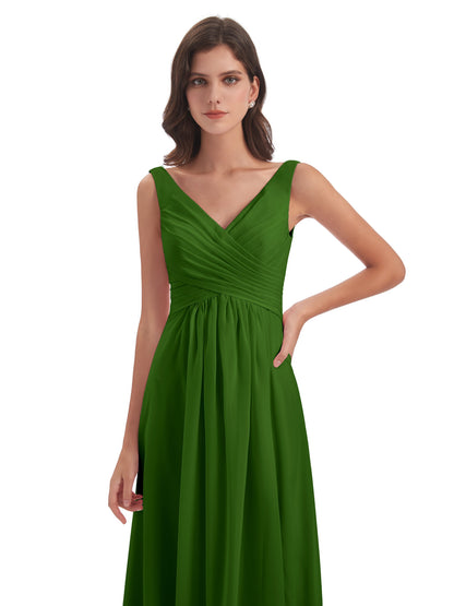 Jurnee Floor Length V-neck Ruched Chiffon Bridesmaid Dresses