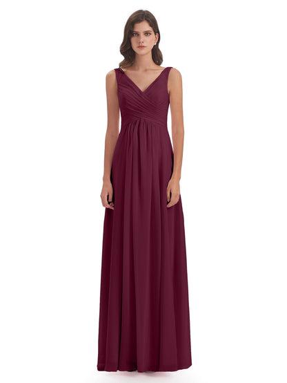 Jurnee Floor Length V-neck Ruched Chiffon Bridesmaid Dresses