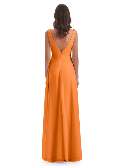Jurnee Floor Length V-neck Ruched Chiffon Bridesmaid Dresses