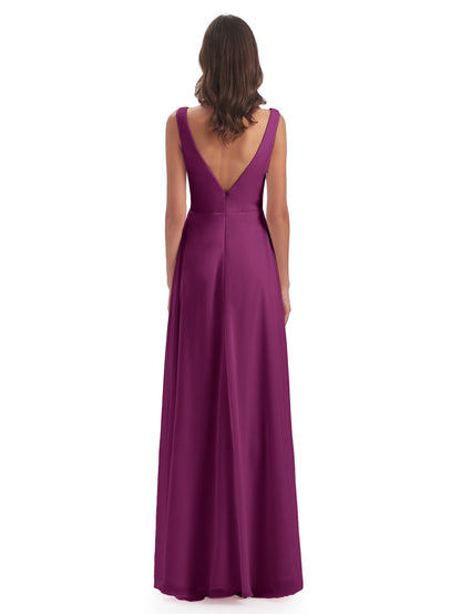 Jurnee Floor Length V-neck Ruched Chiffon Bridesmaid Dresses