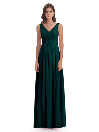 Jurnee Floor Length V-neck Ruched Chiffon Bridesmaid Dresses