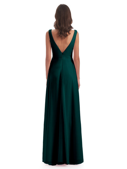 Jurnee Floor Length V-neck Ruched Chiffon Bridesmaid Dresses