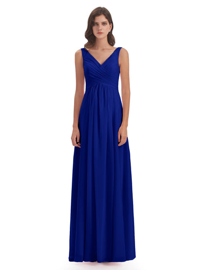 Jurnee Floor Length V-neck Ruched Chiffon Bridesmaid Dresses