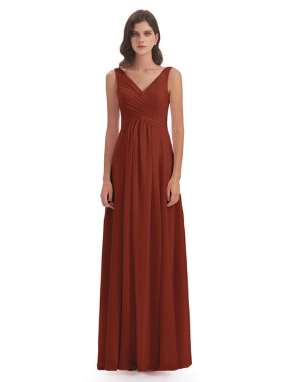 Jurnee Floor Length V-neck Ruched Chiffon Bridesmaid Dresses
