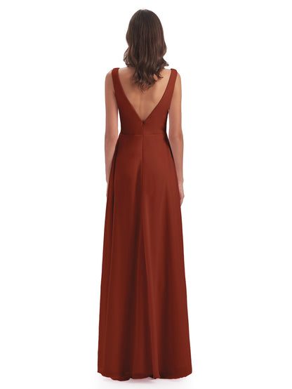 Jurnee Floor Length V-neck Ruched Chiffon Bridesmaid Dresses