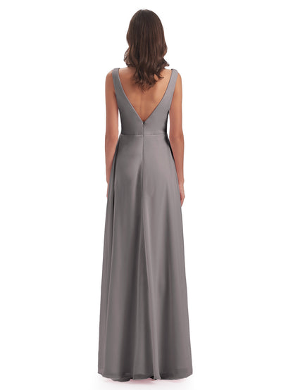 Jurnee Floor Length V-neck Ruched Chiffon Bridesmaid Dresses