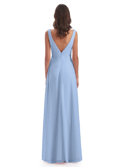 Jurnee Floor Length V-neck Ruched Chiffon Bridesmaid Dresses