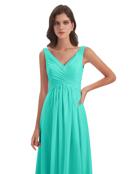Jurnee Floor Length V-neck Ruched Chiffon Bridesmaid Dresses