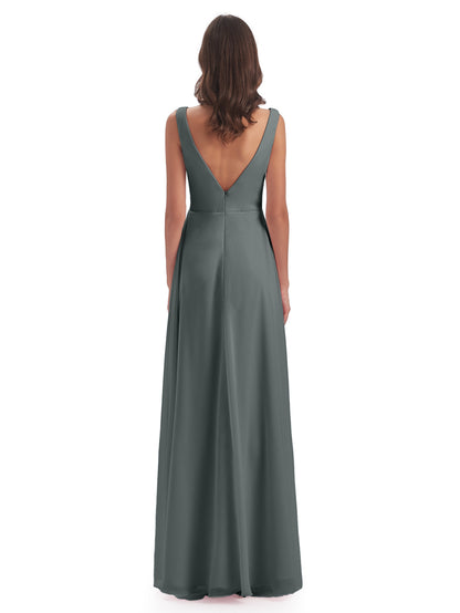 Jurnee Floor Length V-neck Ruched Chiffon Bridesmaid Dresses