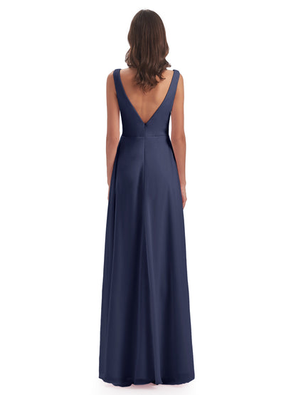 Jurnee Floor Length V-neck Ruched Chiffon Bridesmaid Dresses