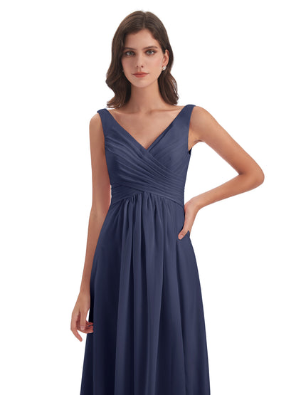 Jurnee Floor Length V-neck Ruched Chiffon Bridesmaid Dresses
