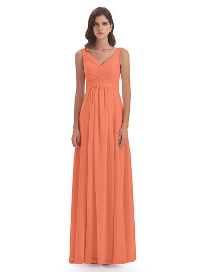 Jurnee Floor Length V-neck Ruched Chiffon Bridesmaid Dresses