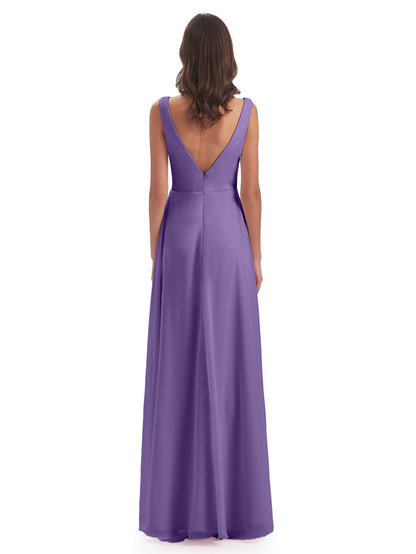 Jurnee Floor Length V-neck Ruched Chiffon Bridesmaid Dresses