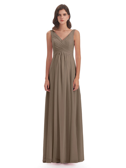 Jurnee Floor Length V-neck Ruched Chiffon Bridesmaid Dresses