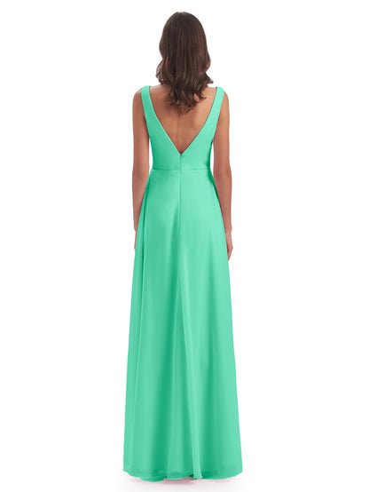 Jurnee Floor Length V-neck Ruched Chiffon Bridesmaid Dresses
