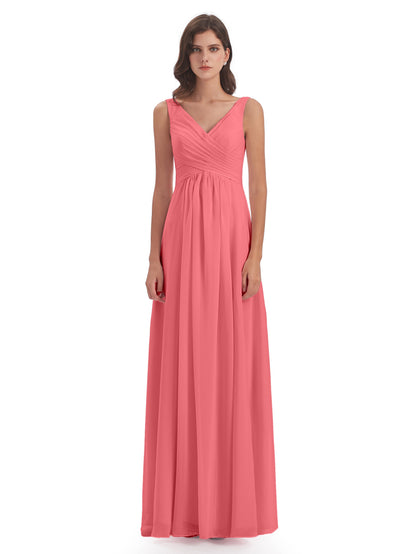 Jurnee Floor Length V-neck Ruched Chiffon Bridesmaid Dresses