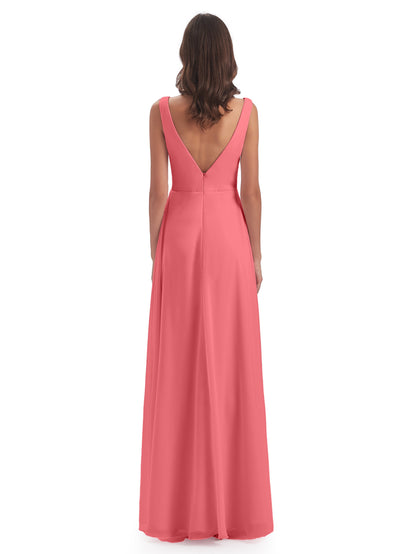 Jurnee Floor Length V-neck Ruched Chiffon Bridesmaid Dresses