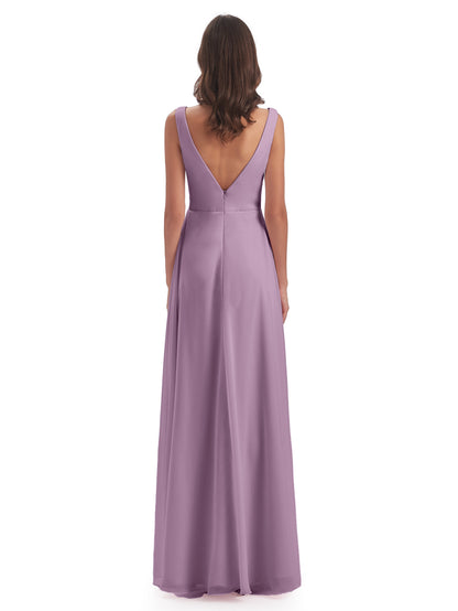 Jurnee Floor Length V-neck Ruched Chiffon Bridesmaid Dresses
