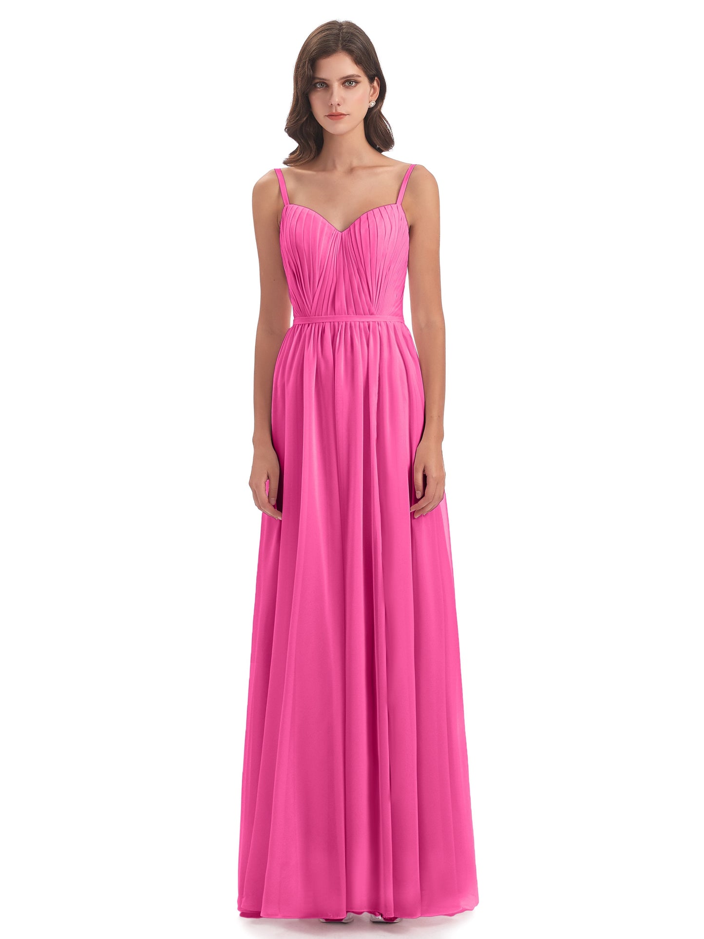 Kiana Spaghetti Straps Open Back Split Chiffon Long Bridesmaid Dresses