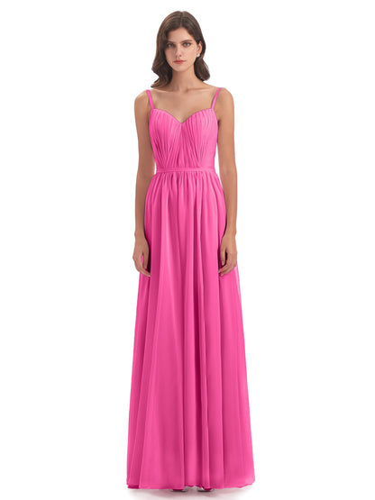 Kiana Spaghetti Straps Open Back Split Chiffon Long Bridesmaid Dresses