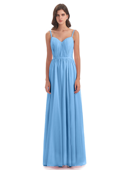 Kiana Spaghetti Straps Open Back Split Chiffon Long Bridesmaid Dresses