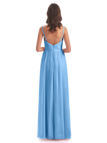 Kiana Spaghetti Straps Open Back Split Chiffon Long Bridesmaid Dresses
