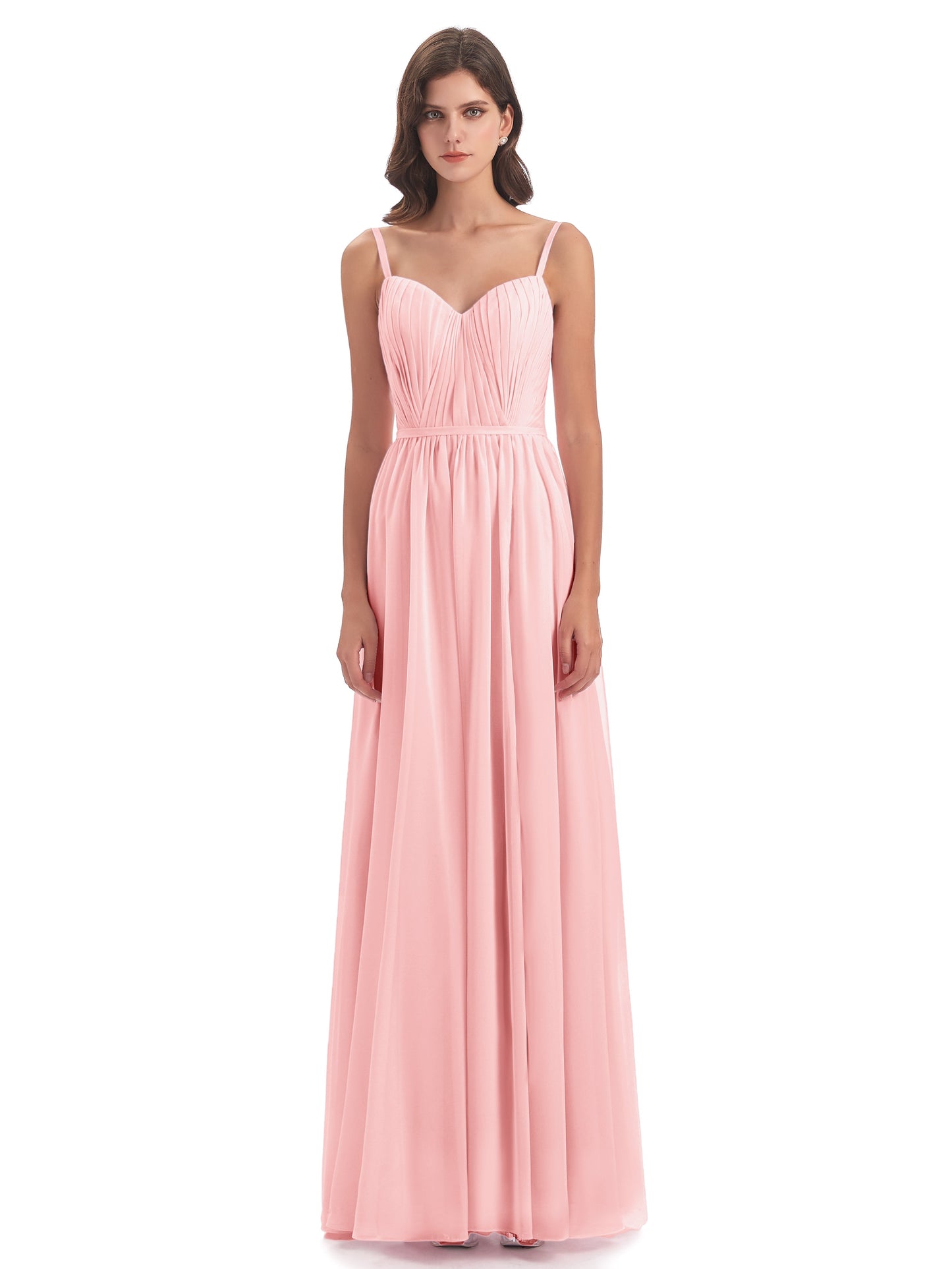 Kiana Spaghetti Straps Open Back Split Chiffon Long Bridesmaid Dresses