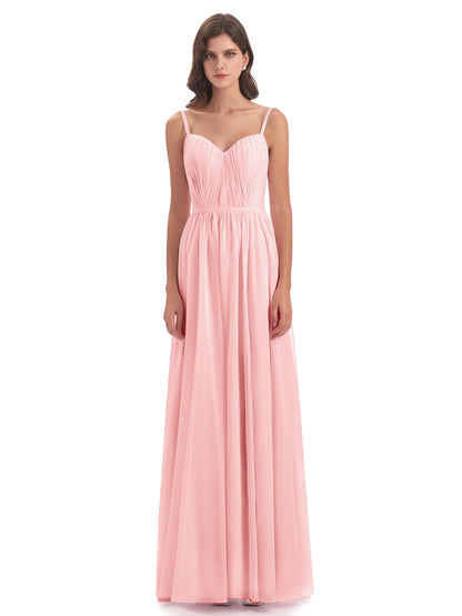 Kiana Spaghetti Straps Open Back Split Chiffon Long Bridesmaid Dresses