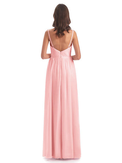 Kiana Spaghetti Straps Open Back Split Chiffon Long Bridesmaid Dresses