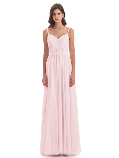 Kiana Spaghetti Straps Open Back Split Chiffon Long Bridesmaid Dresses